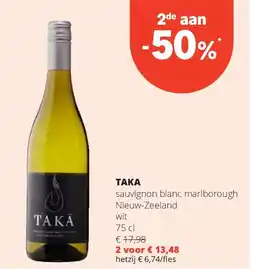 Spar TAKA sauvignon blanc marlborough Nieuw-Zeeland wit 75 cl aanbieding