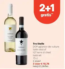 Spar Tre Stelle DOP aglianico del vulture Italië rood of IGT terre di chieti Italië wit 75 cl aanbieding