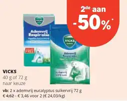 Spar VICKS ademvrij eucalyptus suikervrij 72 g aanbieding