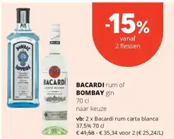 Spar Bacardi rum carta blanca 37,5% 70 cl aanbieding