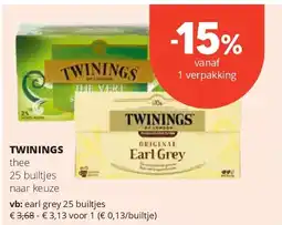 Spar TWININGS earl grey 25 builtjes aanbieding