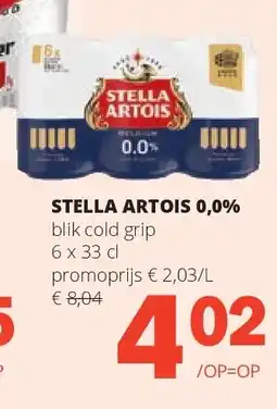 Spar STELLA ARTOIS 0,0% blik cold grip 6 x 33 cl aanbieding