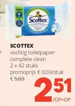 Spar SCOTTEX vochtig toiletpapier complete clean 2 x 42 stuks aanbieding