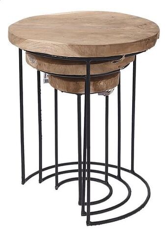 Dreamland Set van 3 bijzettafels rond teak aanbieding