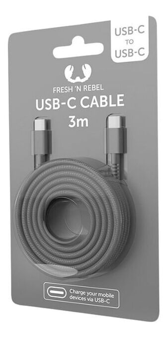 Dreamland Fresh ’n Rebel kabel USB-C naar USB-C 3m Storm Grey aanbieding
