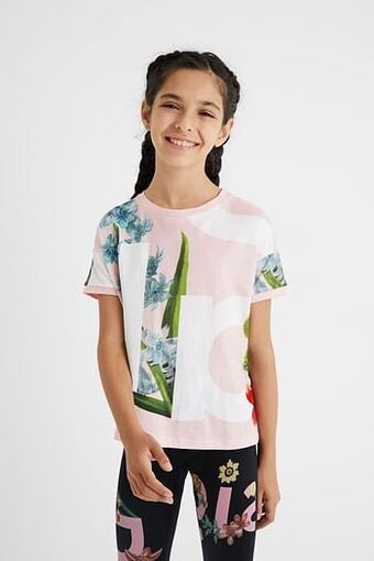 T-shirt met logomania-bloemenprint - RED - 9/10