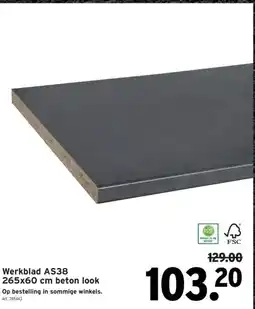 GAMMA Werkblad AS38 265x60 cm beton look Op bestelling in sommige winkels aanbieding