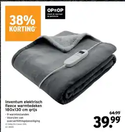 GAMMA Inventum elektrisch fleece warmtedeken 180x130 cm grijs aanbieding