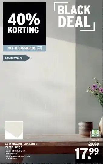 GAMMA Lattenwand viltpaneel Perth beige aanbieding