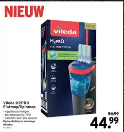 GAMMA Vileda H2PRO Flatmop/Spinmop -Hygiënisch reinigen -Waterbesparing 75% aanbieding
