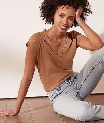 T-shirt met afneembare kraag - S - CAMEL - Etam