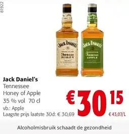 Colruyt Jack Daniel’s Tennessee Honey of Apple 35 % vol 70 cl aanbieding