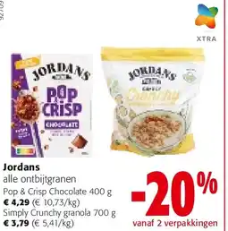 Colruyt Jordans Pop & Crisp Chocolate 400 g aanbieding