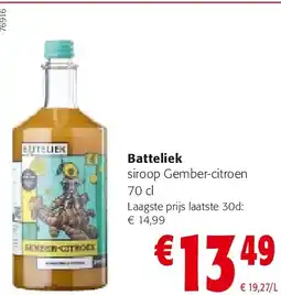 Colruyt Batteliek siroop Gember-citroen 70 cl aanbieding
