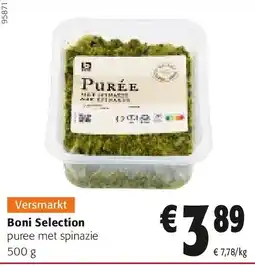 Colruyt Boni Selection puree met spinazie 500 g aanbieding