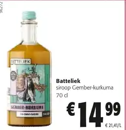 Colruyt Batteliek siroop Gember-kurkuma 70 cl aanbieding