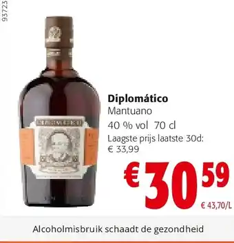 Colruyt Diplomático Mantuano 40 % vol 70 cl aanbieding