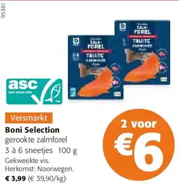 Colruyt Boni Selection gerookte zalmforel 3 à 6 sneetjes 100 g aanbieding