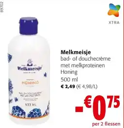 Colruyt Melkmeisje bad- of douchecrème met melkproteinen Honing 500 ml aanbieding