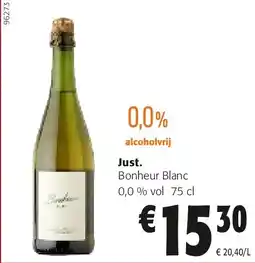 Colruyt Just. Bonheur Blanc 0,0 % vol 75 cl aanbieding