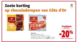 Colruyt Côte d’Or Chocoladereep Double Lait 4 x 46 g aanbieding