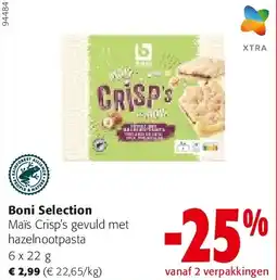 Colruyt Boni Selection Maïs Crisp’s gevuld met hazelnootpasta 6 x 22 g aanbieding