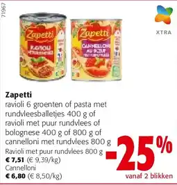 Colruyt Zapetti Ravioli met puur rundvlees 800 g aanbieding