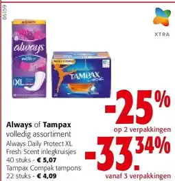 Colruyt Always Daily Protect XL Fresh Scent inlegkruisjes 40 stuks aanbieding