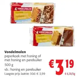 Colruyt Vondelmolen peperkoek met honing of met honing en parelsuiker 500 g aanbieding