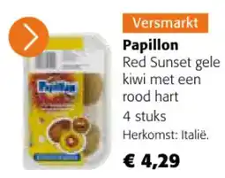 Colruyt Papillon Red Sunset gele kiwi met een rood hart aanbieding
