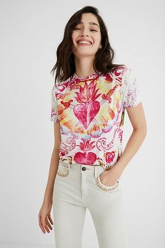 Desigual T-shirt met korte mouwen en hart - WHITE - M aanbieding