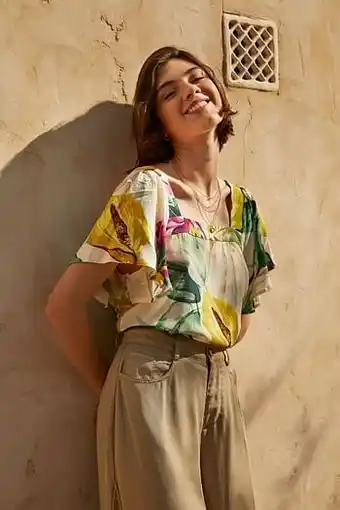 Desigual Blouse met vierkante hals - GREEN - XS aanbieding