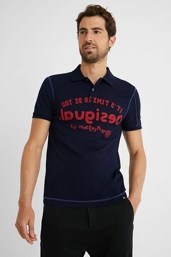 100% katoenen polo met logo - BLUE - M