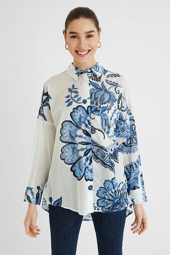 Oversized shirt met paisley - WHITE - M