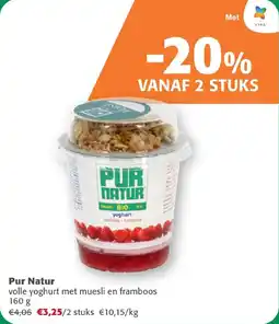 Comarkt Pur Natur volle yoghurt met muesli en framboos aanbieding
