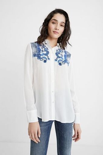 Desigual Overhemdblouse met paisleyborduursel - WHITE - XXL aanbieding