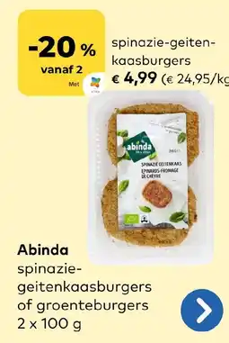 Bio Planet spinazie geitenkaasburgers of groenteburgers aanbieding