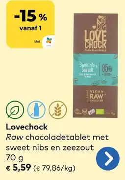 Bio Planet Lovechock Raw chocoladetablet met sweet nibs en zeezout aanbieding