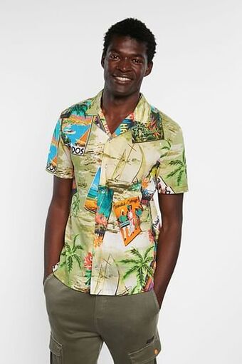 Desigual Hawaïaans overhemd 100% katoen - GREEN - XXL aanbieding