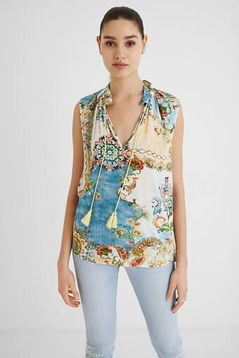 Desigual Blouse met V-hals en jacquard-print - WHITE - M aanbieding