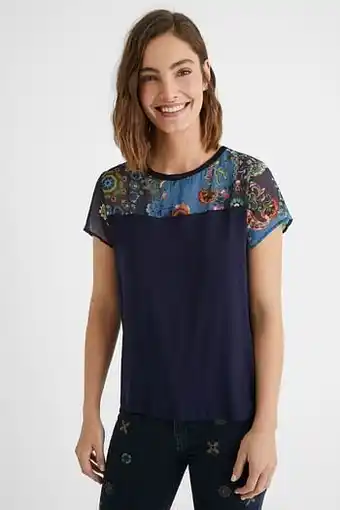 T-shirt met tule en mandala’s van twee stoffen - BLUE - S