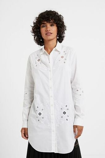 Desigual Shirt met geperforeerd borduursel - WHITE - L aanbieding