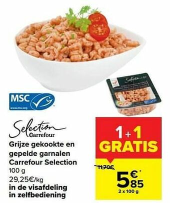 Carrefour Grijze gekookte en gepelde garnalen carrefour selection aanbieding