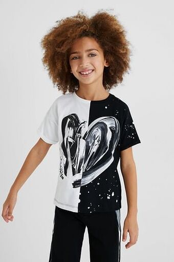 Desigual Katoenen T-shirt met tweekleurig hart - WHITE - 5/6 aanbieding