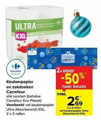 Carrefour Wit keukenpapier ultra absorberend xxl aanbieding