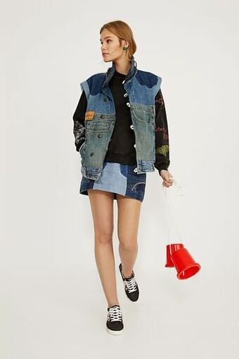 Desigual Iconic denim jack met Mickey Mouse - Wit - BLACK - S aanbieding