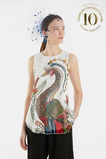 Desigual Wijd uitlopend shirt met pauw - WHITE - S aanbieding