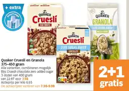 Albert Heijn Quaker Cruesli en Granola 375-450 gram aanbieding