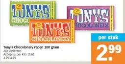 Albert Heijn Tony's Chocolonely repen 180 gram aanbieding