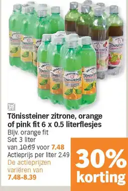 Albert Heijn Tönissteiner zitrone, orange of pink fit 6 x 0.5 literflesjes aanbieding
